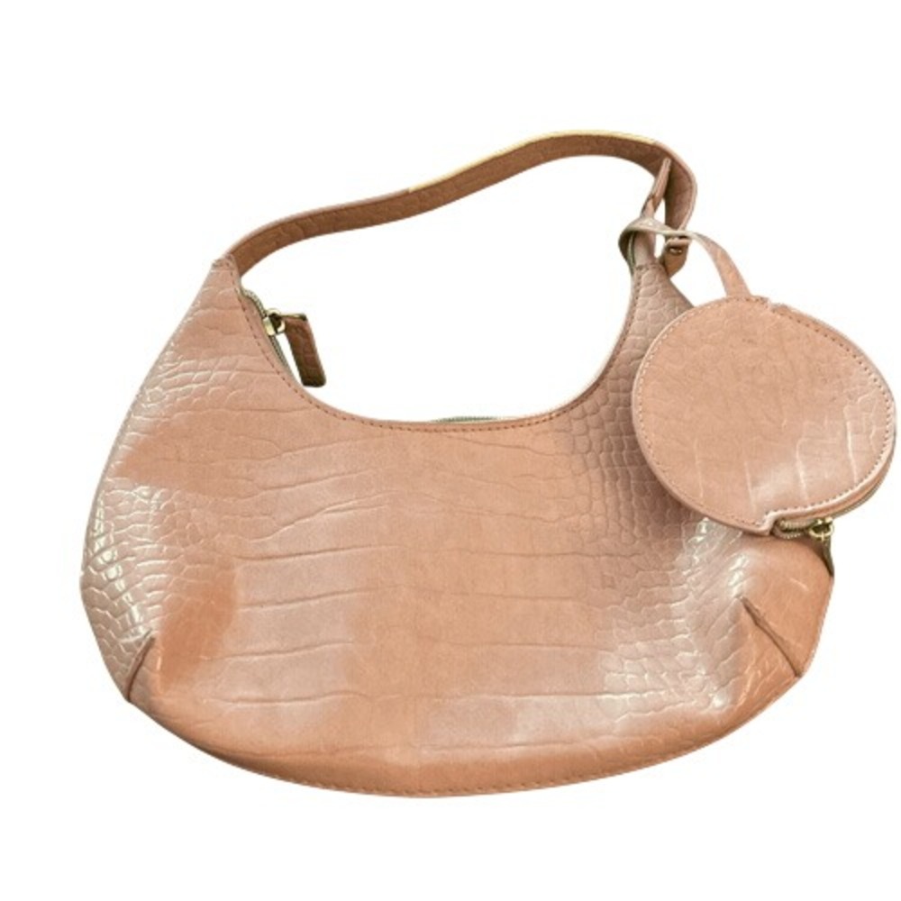 Loume Faux Crocodile Pink Shoulder Bag with Attached Coin Purse.
